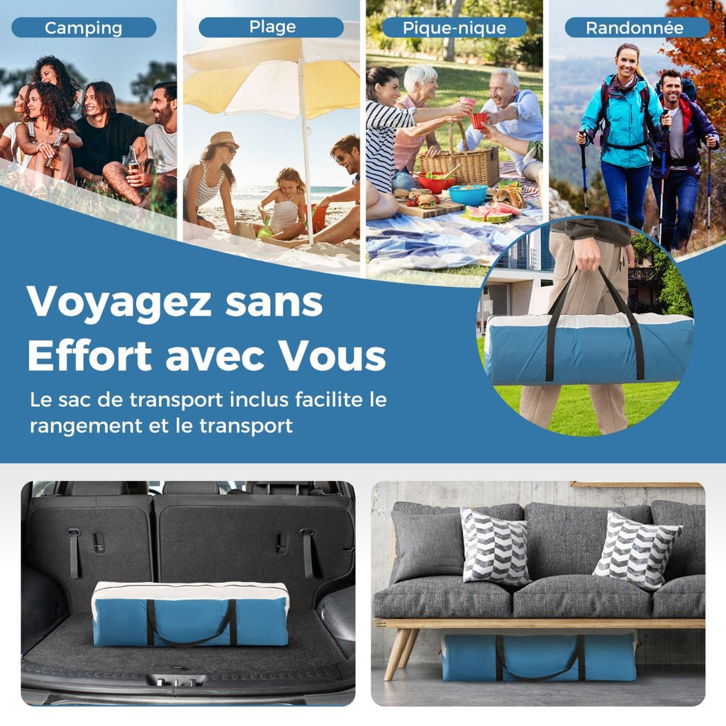 Tente de Camping pour 5 Personnes Tente D么me tanche avec Porte et Fen锚tres en Maille Sac de Transport 248x248x230cm Bleu + Blanc -