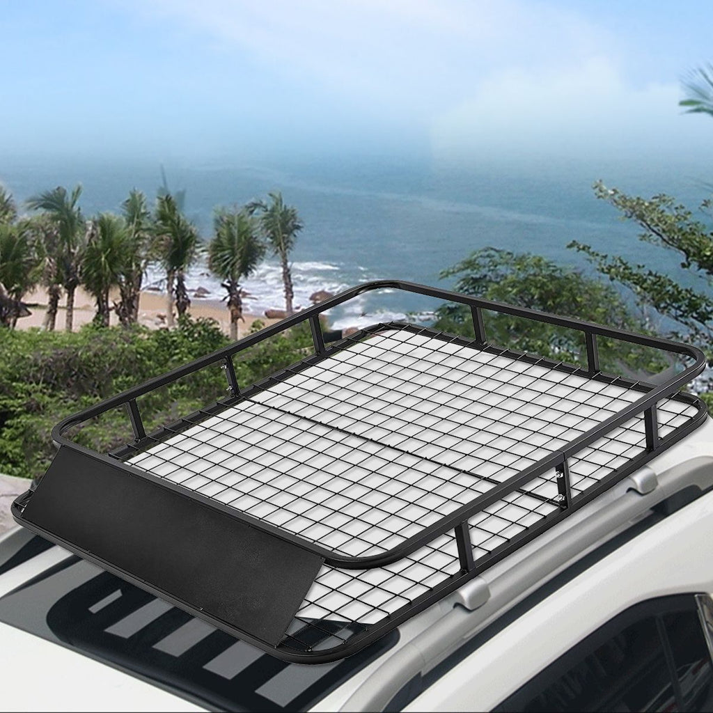 Porte-Bagages de Toit pour Voiture en Mtal 122,5x102CM avec Dflecteur d橝ir Capacit 75 KG Noir Accessoires Automobiles -