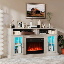 Load image into Gallery viewer, 58" Electric Fireplace TV Stand for 65" TVs, Entertainment Center with 28" Fireplace Heater Insert, LED Lights, Remote Control &amp; Storage