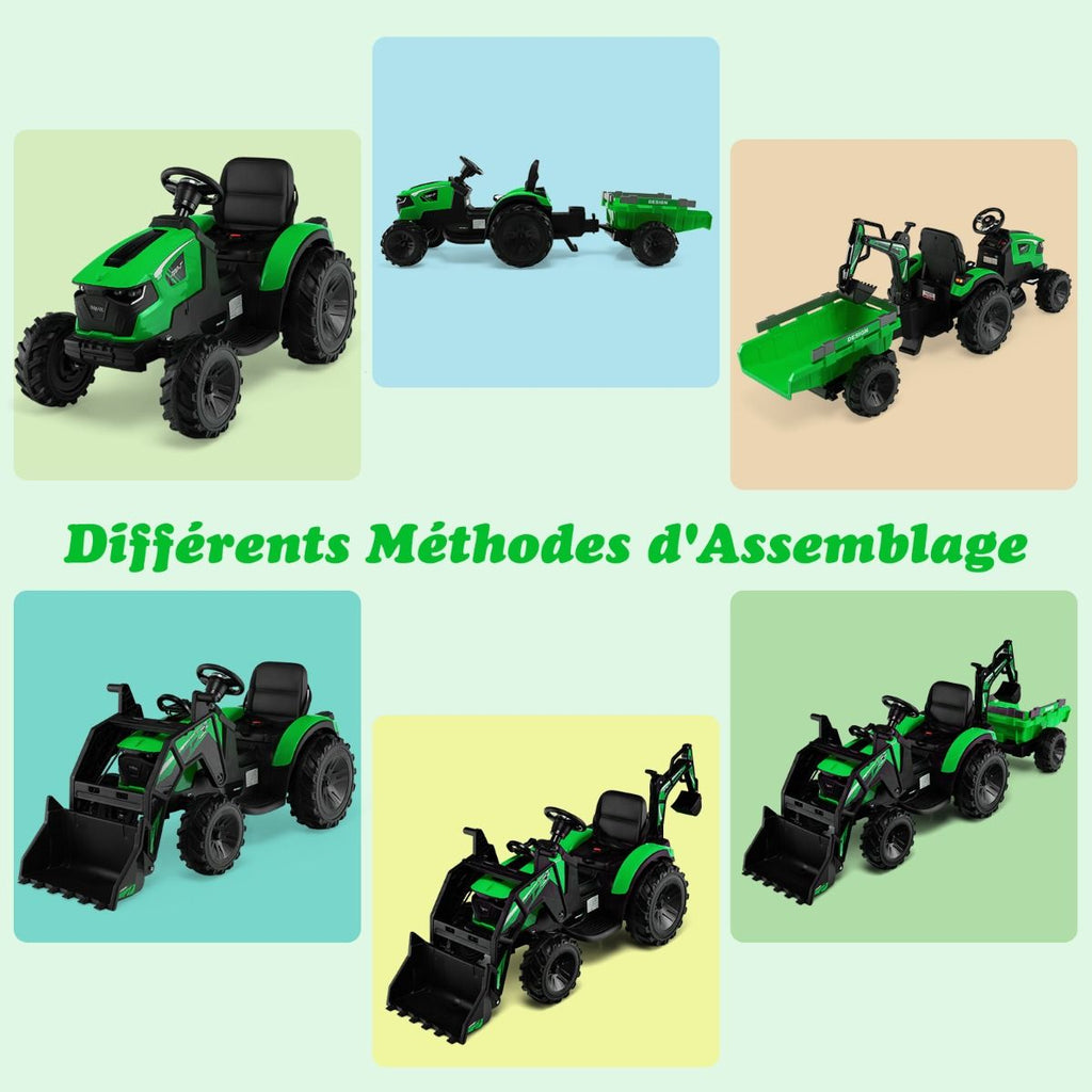 Tracteur Electrique 12 V pour Enfants 3-5 km/h Télécommande MP3 USB Vert/Jaune -