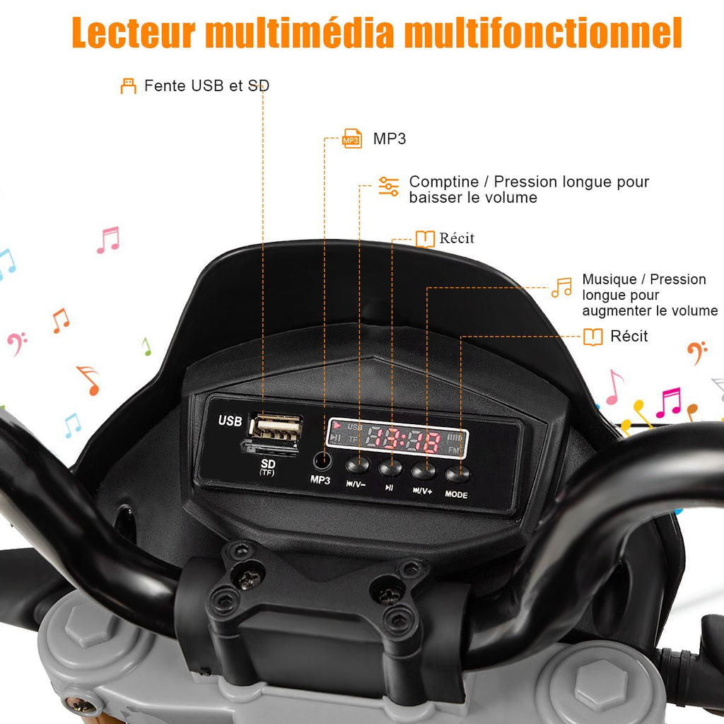 Moto Electrique pour Enfants 12V avec Lumières LED Musique MP3 Roues Antidérapantes pour Garçons et Filles 37 95 mois -