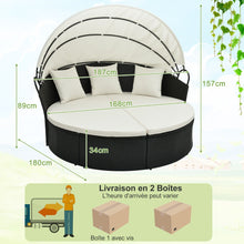 Load image into Gallery viewer, Lit Canap de Jardin Rond en Rotin PE Auvent Rtractable Coussins et Oreillers Amovibles Salon de Jardin Modulable Blanc -