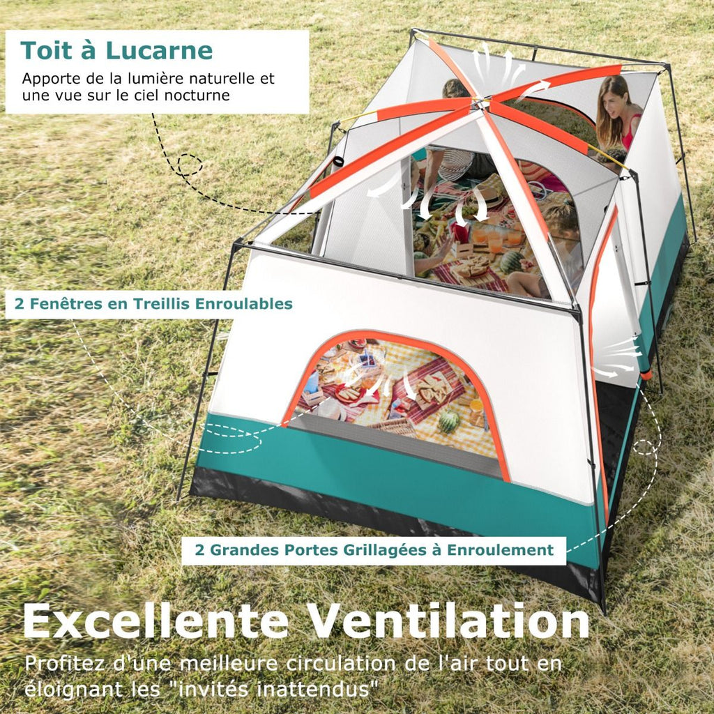 Tente de Camping pour 6/8/10 Personnes avec Auvent Grande Tente Familiale avec 2 Chambres 2 Portes 2 Fenêtres en Maille Vert -