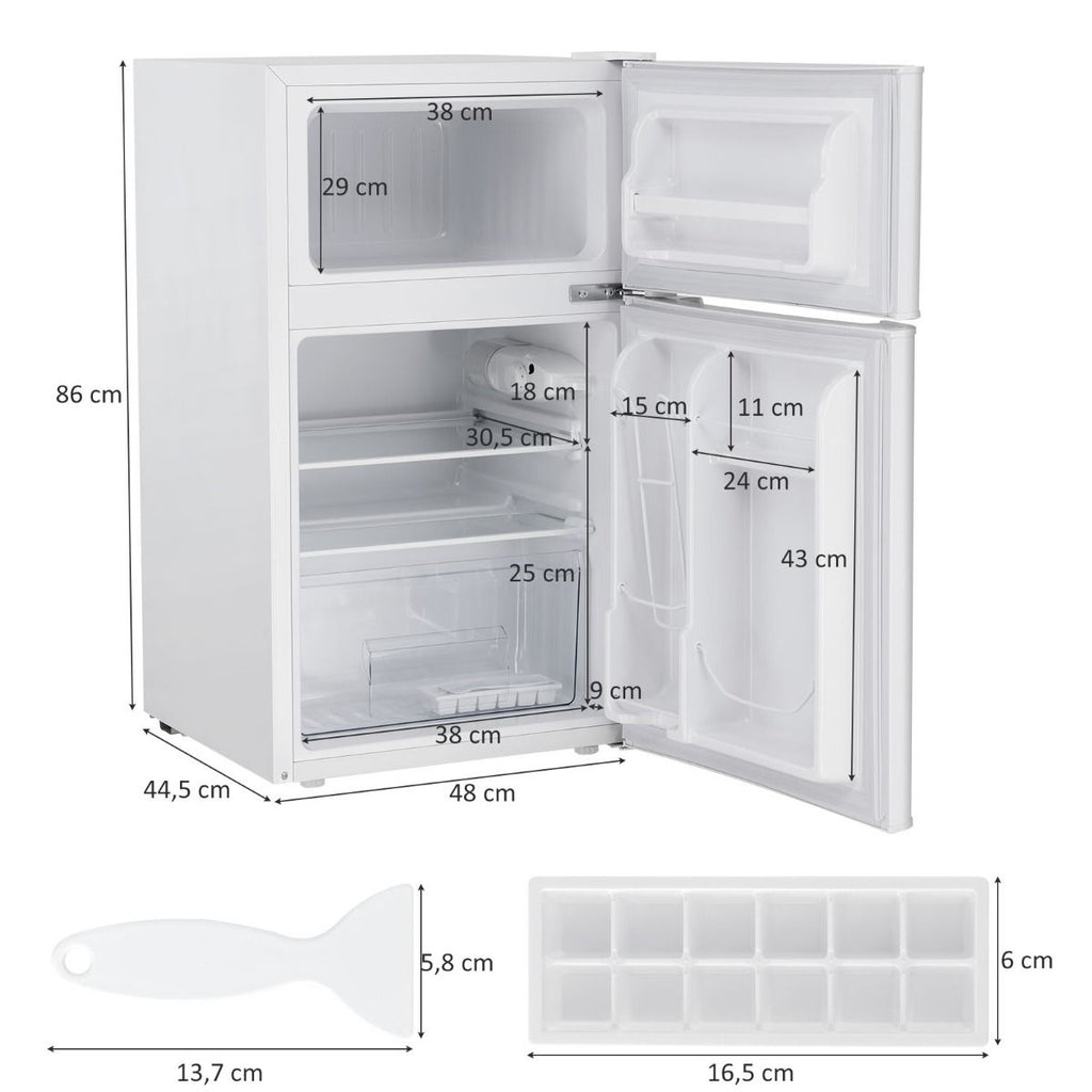 Réfrigérateur Compact Mini-réfrigérateur 90 L Congélateur Séparé avec Design à 2 Portes Lumière LED Grand Angle Blanc -