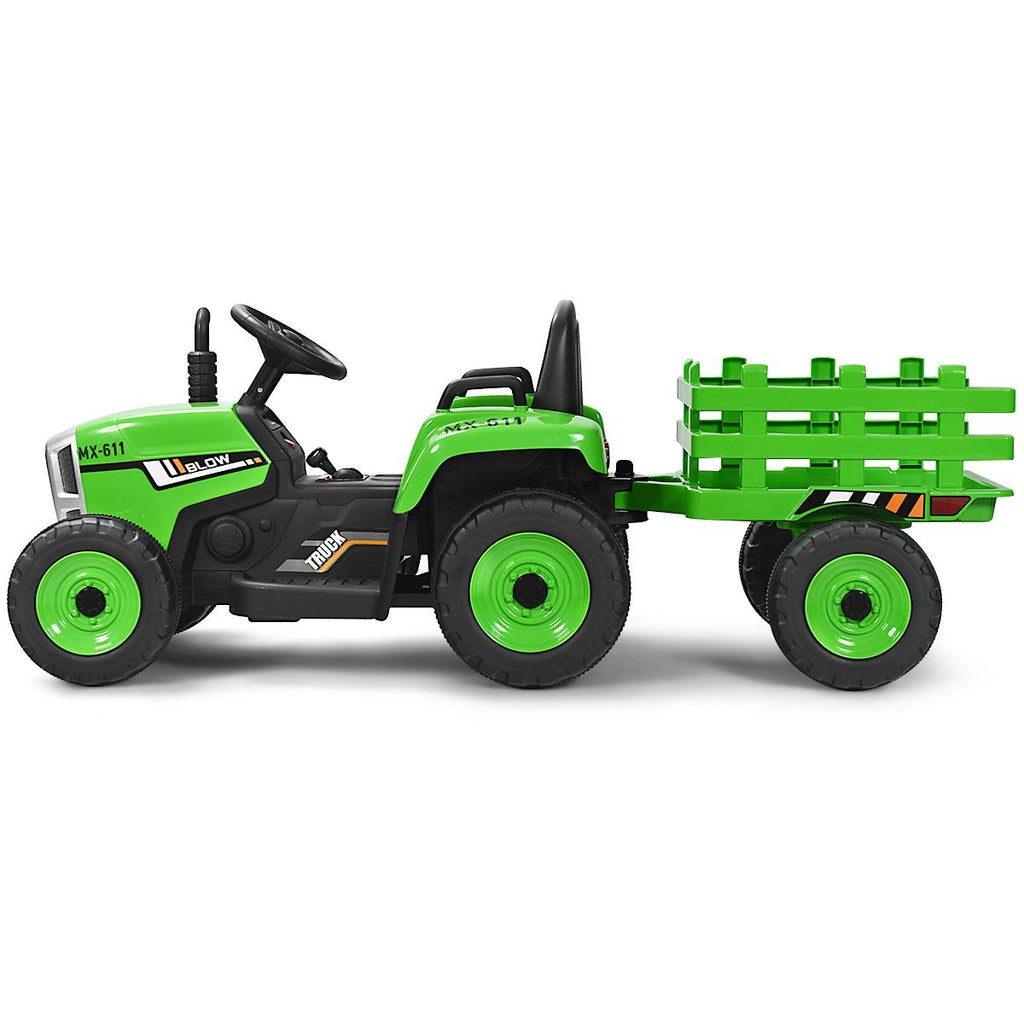 Tracteur Electrique avec Remorque pour Enfants 3 Vitesses Lumires LED Fonctions o USB et Bluetooth Jaune/Rose/Rouge/Vert/Vert Fonc/Noir -