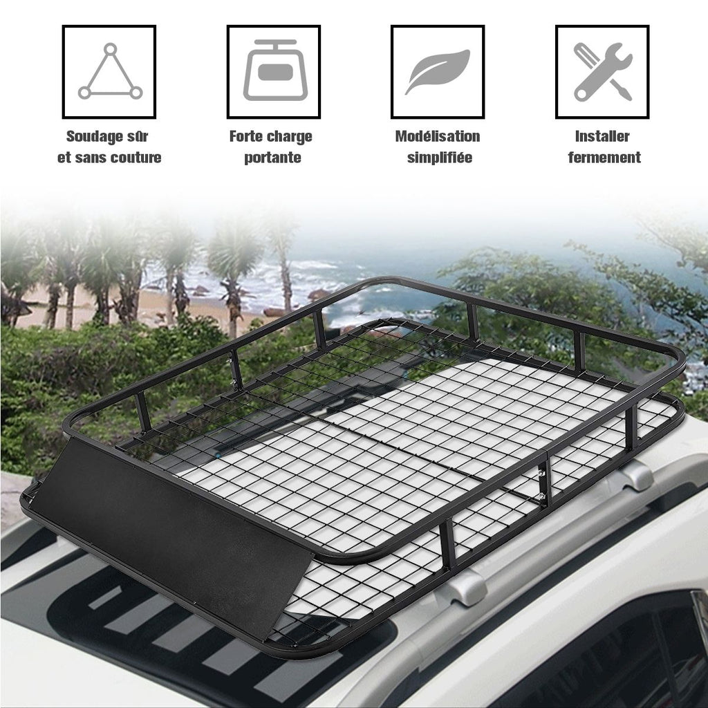 Porte-Bagages de Toit pour Voiture en Métal 122,5x102CM avec Déflecteur d’Air Capacité 75 KG Noir Accessoires Automobiles -