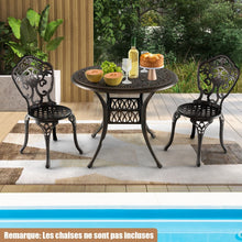 Load image into Gallery viewer, Table Jardin Ronde en Aluminium coulé 90x90x74CM avec Trou pour Parasol 5CM Table Extérieure avec Pied Réglable Antidérapant -