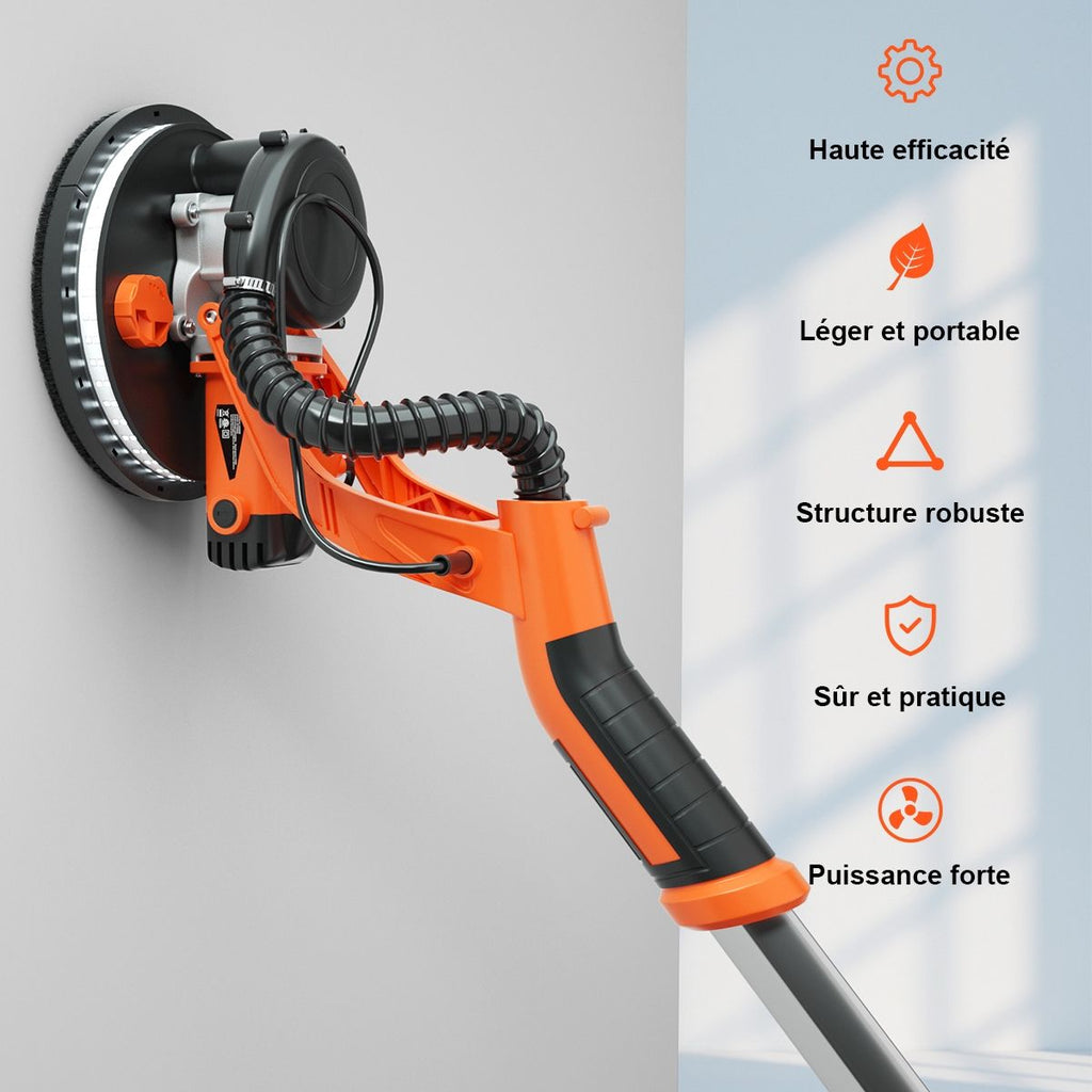 Ponceuse de Plaque de Plâtre 750W avec Lumière LED 6 Vitesses Variables 800-1750 tr/min -