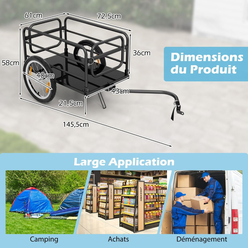 Remorque de Vélo avec Cadre Pliable Charge 55 kg Chariot pour Vélo avec Housse en Tissu Oxford Roues à Air de 40 cm Réflecteurs Bleu -