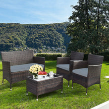 Load image into Gallery viewer, Salon de Jardin 4 PCS Mobilier de Terrasse en Rotin PE pour Véranda Patio Terrasse Piscine Marron et Gris -