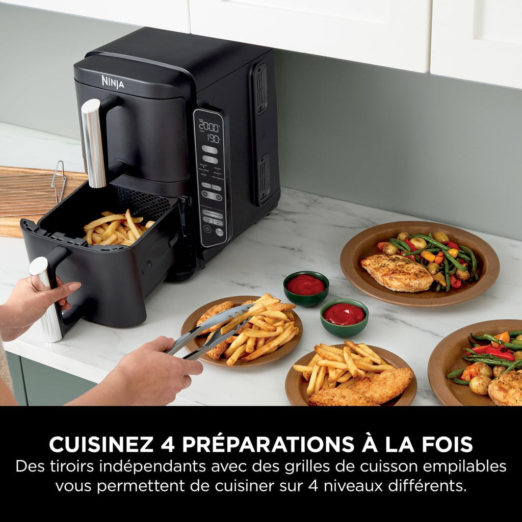 Foodi FlexDrawer Air Fryer,Dual Zone Avec Sparateur Amovible,Grand Tiroir de 10,4 L,7-en-1,Double Zone,Sans Huile,Pices Antiadhsives Compatibles Au Lave-Vaisselle,Noir AF500EU
