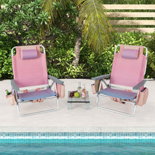 Load image into Gallery viewer, Lot de 2 Chaises de Camping Plage Pliante Table Enroulable en Aluminium Appui-tête Dossier Réglable à 5 Positions 6 Couleurs au Choix -