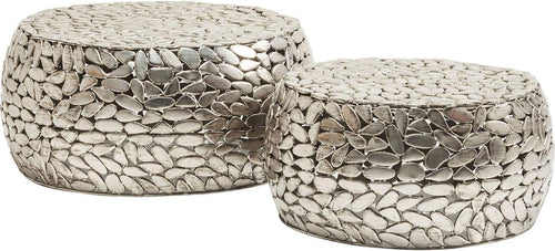 Kare Design Table Basse Pebbles Deluxe, Acier, Argent, Diamètre 66 / 56 cm, Table Basse Salon lot de 2, Meuble, Deco Intérieur, Decoration Chambre, Maison