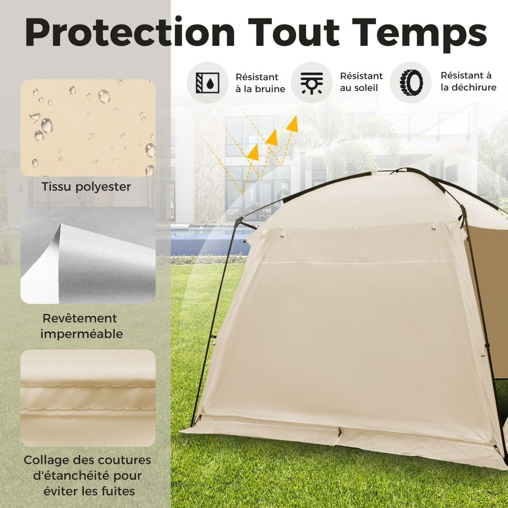 Tente de Camping pour 8-10 Personnes Tente D么me avec Vestibule et Moustiquaire Porte Zippe Tente Portable avec Sac de Transport 300x300x250cm Beige -