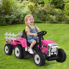 Load image into Gallery viewer, Tracteur Electrique avec Remorque pour Enfants 3 Vitesses Lumires LED Fonctions o USB et Bluetooth Jaune/Rose/Rouge/Vert/Vert Fonc/Noir -
