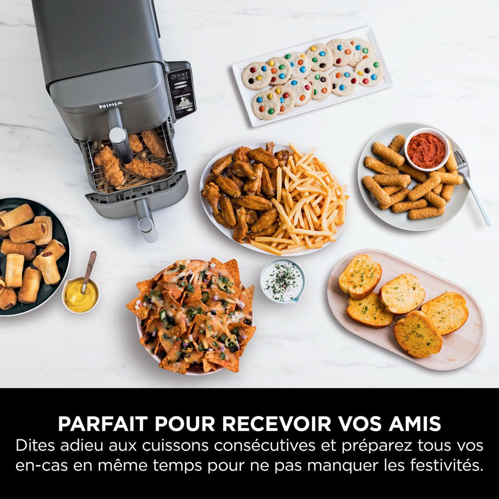Foodi FlexDrawer Air Fryer,Dual Zone Avec Sparateur Amovible,Grand Tiroir de 10,4 L,7-en-1,Double Zone,Sans Huile,Pices Antiadhsives Compatibles Au Lave-Vaisselle,Noir AF500EU