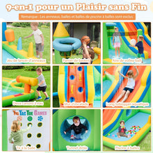 Load image into Gallery viewer, Toboggan Aquatique Gonflable Géant pour Enfants Piscine à Éclaboussures sures Mur D'escalade Canons à Eau Lancer D'anneaux Cerceau (sans Souffleur) Multicolore -