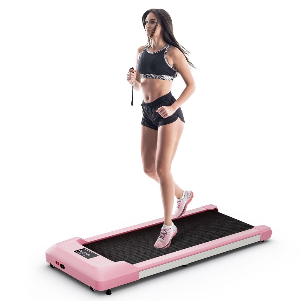 Tapis de Course Mince Tapis de Jogging avec Capacit de 120 Kg Tlcommande et cran Led Inclinable  Roulettes Tapis de Course  Glisser Gris/Noir/Rose -