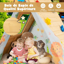 Load image into Gallery viewer, Maison de Jardin Enfants 2 en 1 avec Escalade Cloche Impermable Cabane en Bois de Sapin Exterieur et Intrieur 3-8 Ans -
