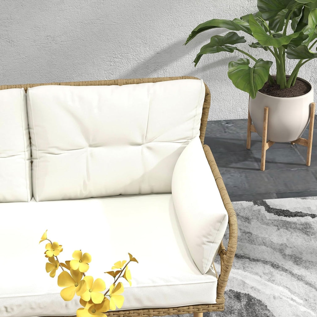 Outsunny Salon de Jardin Exterieur 4 Personnes 3 pièces avec 1 Table Basse Coussins Grand Confort Inclus résine tressée crème