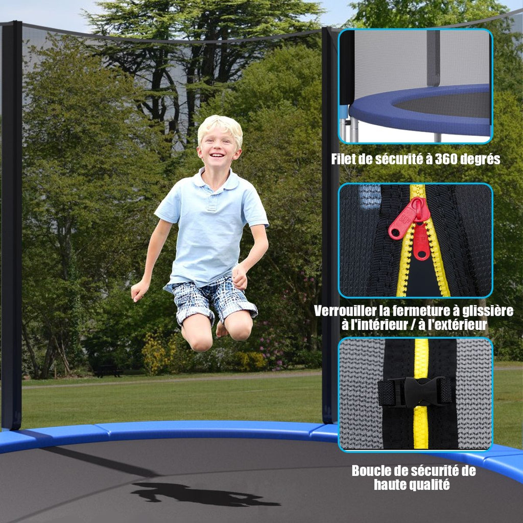 Trampoline de Jardin 脴 305cm avec Filet de Scurit Porte Entre Echelle Noir et Bleu -