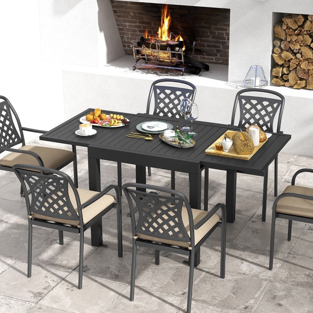 Table de Jardin Extensible en Aluminium Ajustable de 80  160 CM Table  Manger Extrieure Plateau  Lattes pour 4-6 Personnes Gris Fonc -