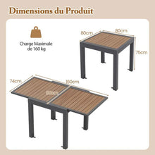 Load image into Gallery viewer, Table de jardin extensible en aluminium ajustable de 80 à 160 cm table à manger extérieure rectangulaire pour 4-6 personnes naturel 20_0009421 -