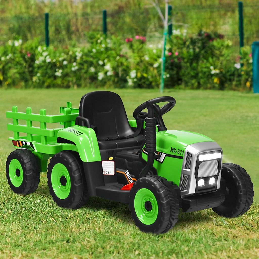 Tracteur Electrique avec Remorque pour Enfants 3 Vitesses Lumières LED Fonctions o USB et Bluetooth Jaune/Rose/Rouge/Vert/Vert Foncé/Noir -