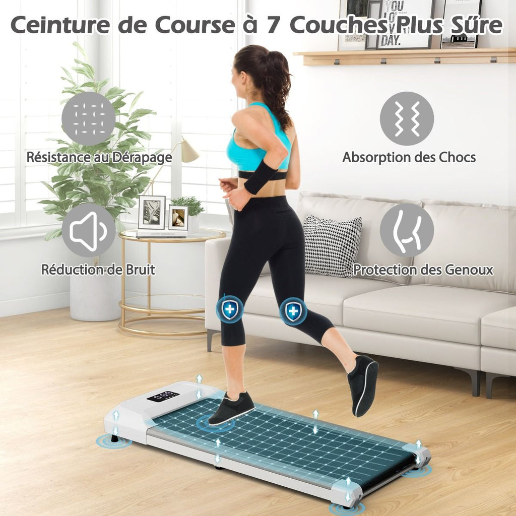 Tapis de Course Mince Tapis de Jogging avec Capacit de 120 Kg Tlcommande et cran Led Inclinable  Roulettes Tapis de Course  Glisser Gris/Noir/Rose -