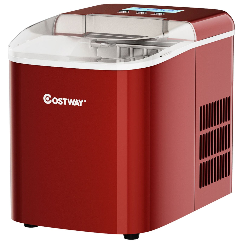 Machine à Glaçons 12KG/24H 2 Tailles de Glaçons 2,1L Réservoir 9pcs en 7 Minutes Pelle Panier Amovible Comptoir Maison Rouge -