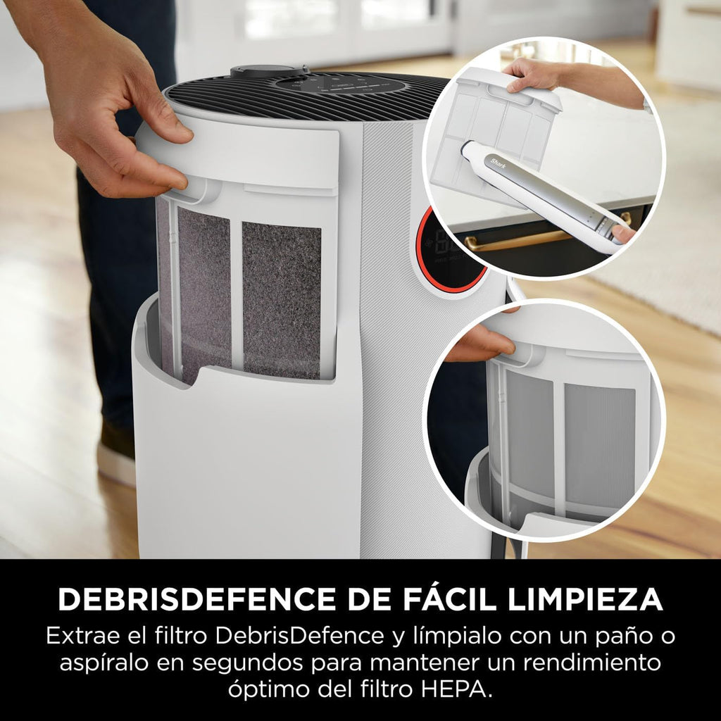 Shark NeverChange jusqu'à 5 ans Purificateur d'air, Filtre HEPA 5 ans, Couverture 60m², Capture 99,97% des Allergènes, Mode Automatique,Silencieux, Affichage LED, pour Maison et Chambre, Blanc HP150EU