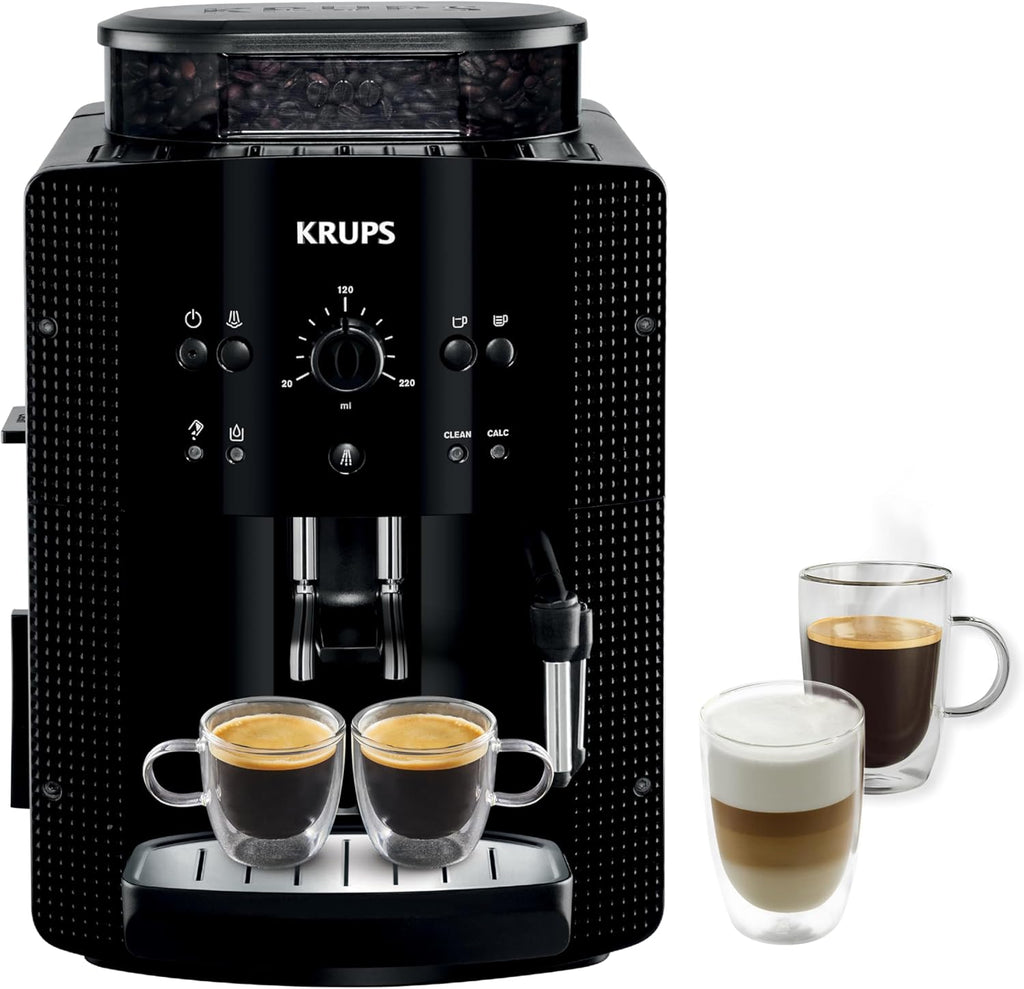 Machine à café grain,1,7 L,2 tasses en simultané,Nettoyage automatique,Buse vapeur pour Cappuccino,Cafetière espresso,Essential noire YY8125FD,Noir -