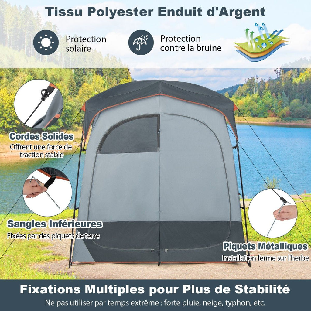 Tente Cabine de Douche Portable 2 Personnes en 2 Parties avec Bâche de Pluie Amovible Corde à Linge Crochet 210x107x210 cm Gris -