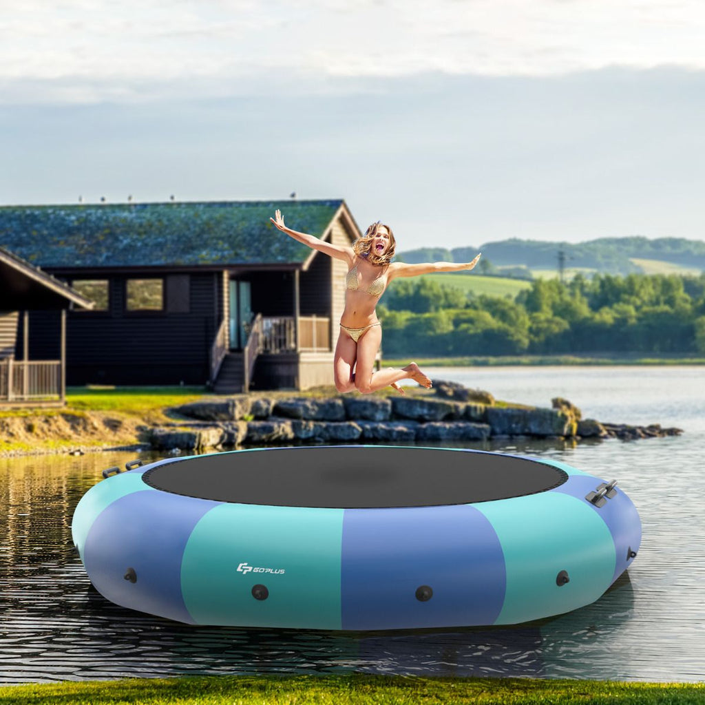 Trampoline Aquatique Gonflable Dia.457cm Capacité de 150kg avec Kit de Réparation Echelle et Gonfleur Electrique 500w Bleu -
