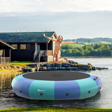 Load image into Gallery viewer, Trampoline Aquatique Gonflable Dia.457cm Capacité de 150kg avec Kit de Réparation Echelle et Gonfleur Electrique 500w Bleu -