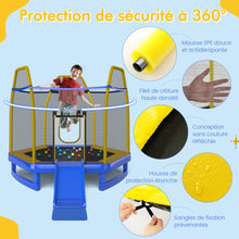 Load image into Gallery viewer, Trampoline Extérieur Ø 223cm avec Toboggan&amp;Echelle avec Filet de Sécurité 2 Portes en U Charge 270kg pour 2-3 Enfants de 3 Ans+ Bleu/Vert -