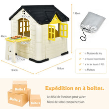 Load image into Gallery viewer, Maison Chef House -Thme Burger Bar - Table de Pique Nique Cabane de Jardin Anti-UV en Plastique 164x124x132 cm Bleu/Rose/Jaune -
