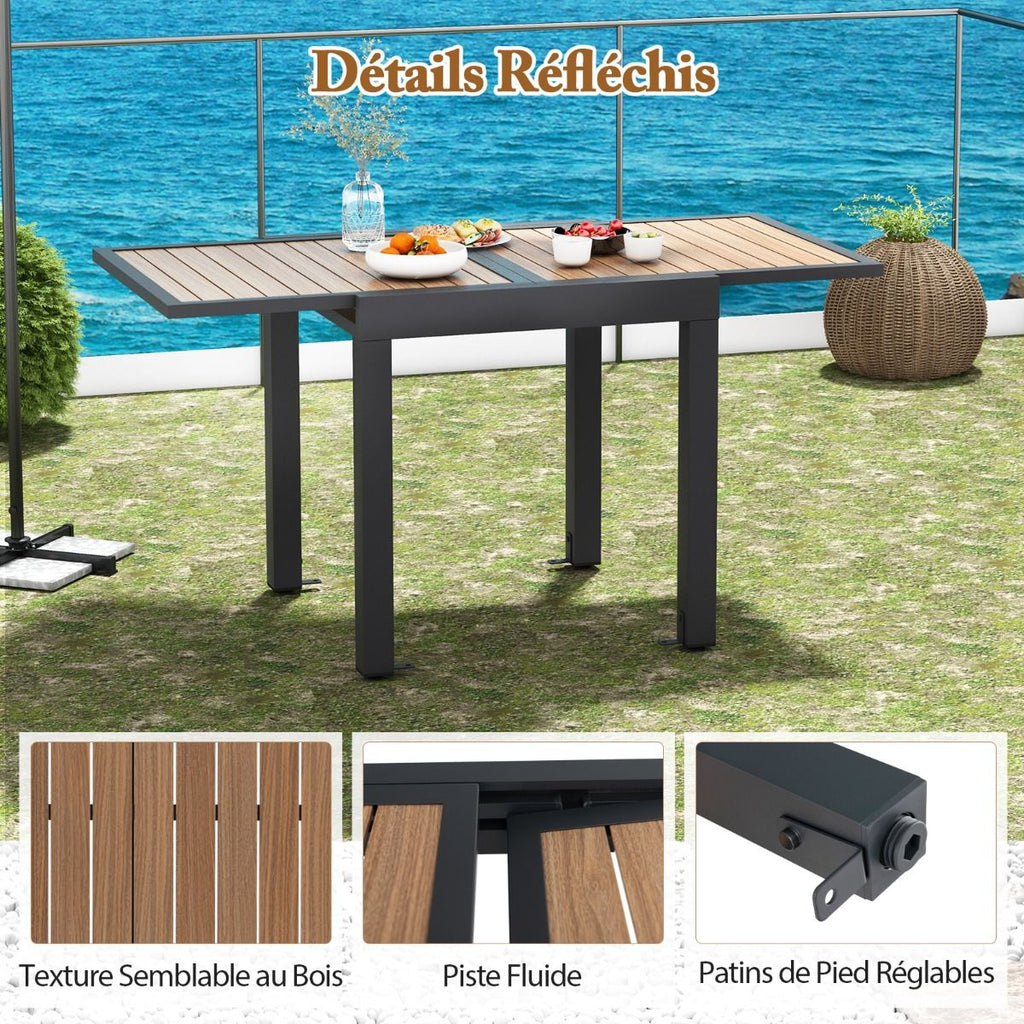 Table de Jardin Extensible en Aluminium Ajustable de 80 à 160 CM Table à Manger Extérieure Rectangulaire pour 4-6 Personnes Naturel -