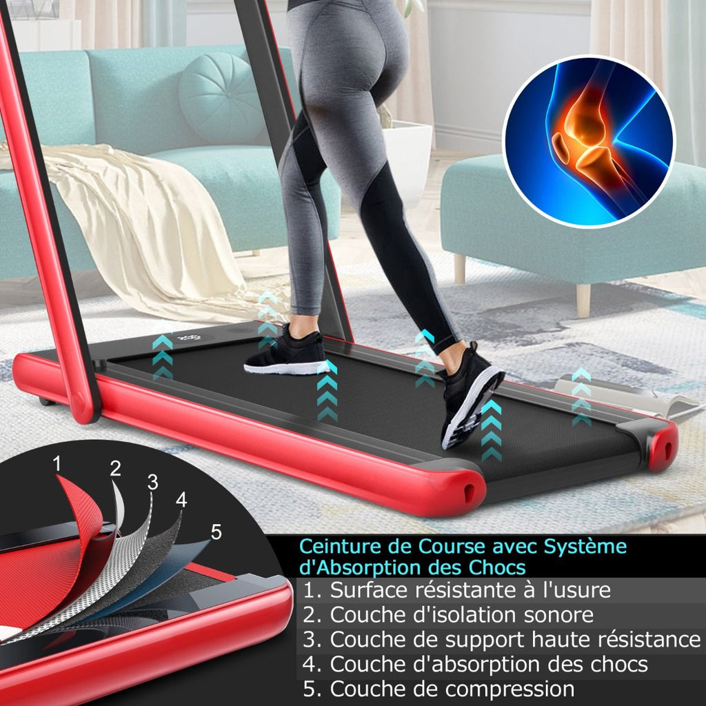 Tapis de Course Pliable 0,75HP Double Affichage LED APP et Tlcommande Vitesse Motoris 12 km/h Surface 40x100cm Rouge -