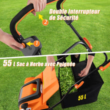 Load image into Gallery viewer, Scarificateur Électrique 2 en 1 de 15A avec Double Interrupteur de Sécurité Réglable Sac de Ramassage 55 L Scarificateur Orange/Vert -