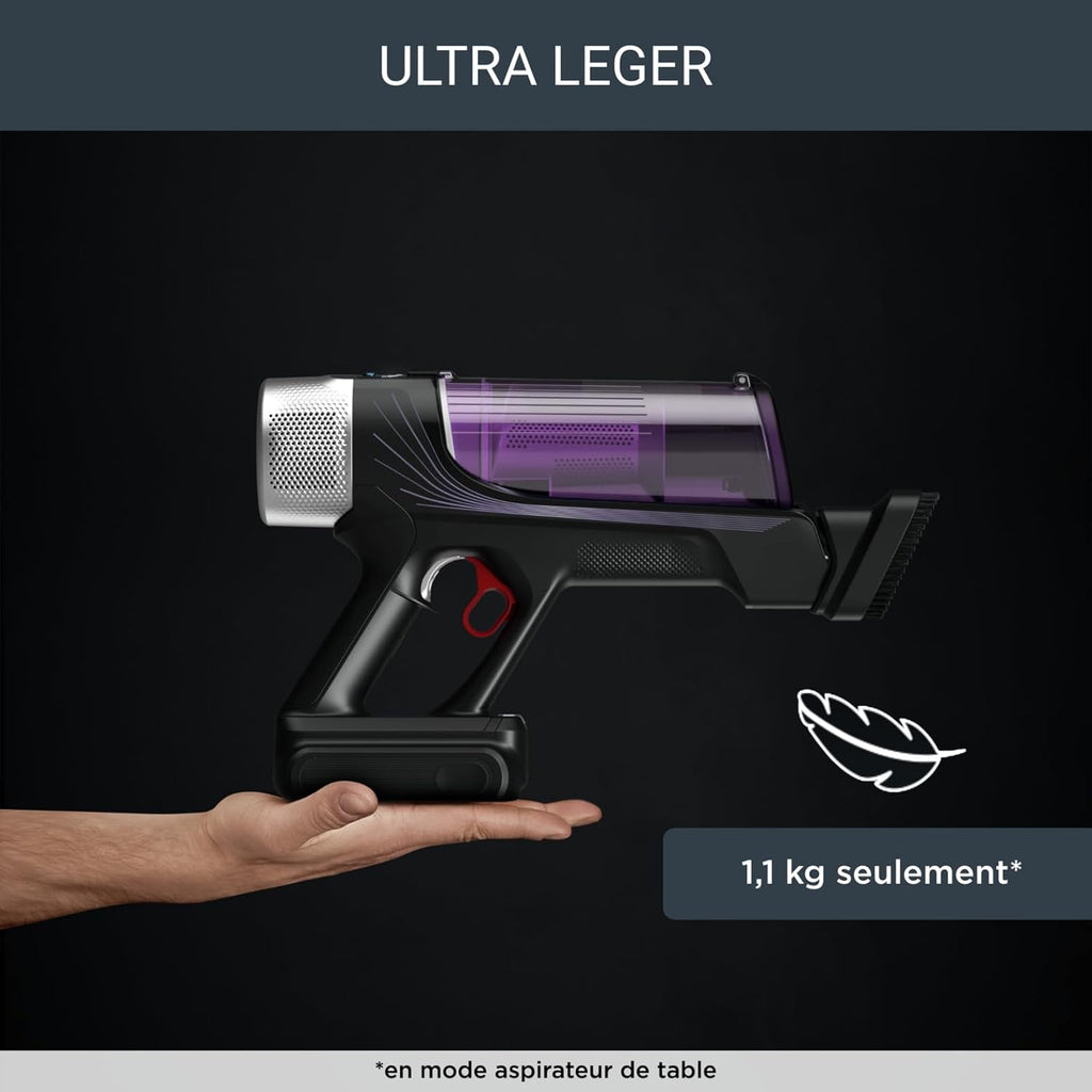 Rowenta X-Force Flex 9.60 Allergie Aspirateur balai sans fil,Filtration Anti-Allergnes,Puissant 100AW,Ultra Lger,Autonomie 45min RH2038WO,Noir / Violet