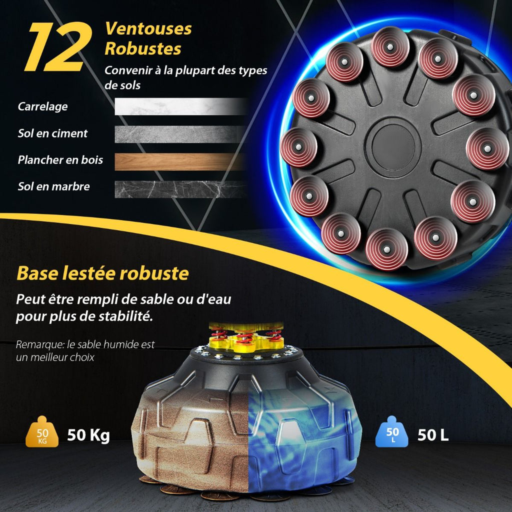 Sac de Frappe sur Pied Entraîneur de Vitesse en Boxe Barre Pivotante à 360° Punching Ball Hauteur Réglable 168-201cm pour MMA Adolescents & Adultes -