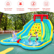 Load image into Gallery viewer, Toboggan Aquatique Gonflable 5 en 1 avec Pataugeoire Aire de Jeux Gonflable en Oxford avec Mur d'Escalade Charge 150kg pour 3-10 Ans (sans Souffleur) -