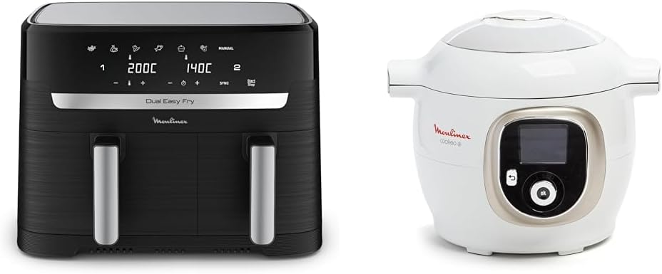 LOT Moulinex air fryer deux compartiments 8,3L, Dual essential inox, EZ901820 + Moulinex, Cookeo Multicuiseur intelligent 6L, 150 recettes intégrées CE85CA10