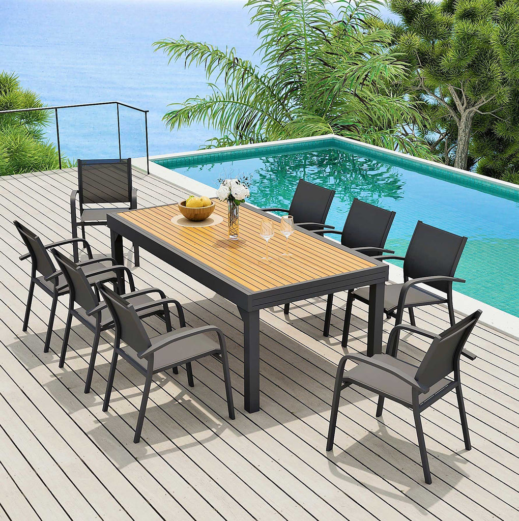 Table de jardin extensible en aluminium 12 places effet bois (200/320 x 100 cm) Murano Gris anthracite - Action-sport36 -