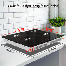 Load image into Gallery viewer, Plaque Induction 4 Feux, Plaque de Cuisson Induction avec Technologie Demi-Pont, Fonction Boost, Chauffage Uniforme, Minuterie 99 Min, Verrouillage Sécurité 6400W