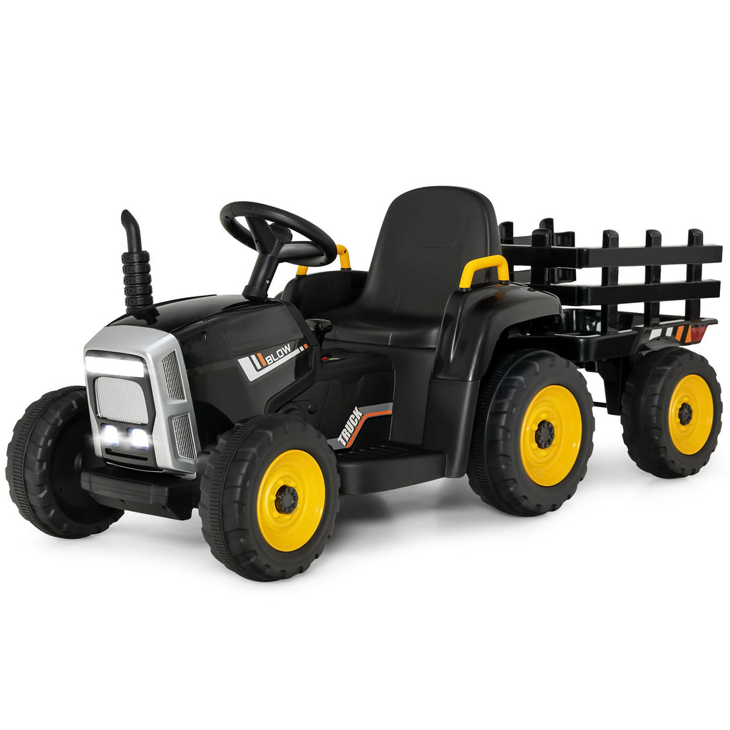 Tracteur Electrique avec Remorque pour Enfants 3 Vitesses Lumires LED Fonctions o USB et Bluetooth Jaune/Rose/Rouge/Vert/Vert Fonc/Noir -