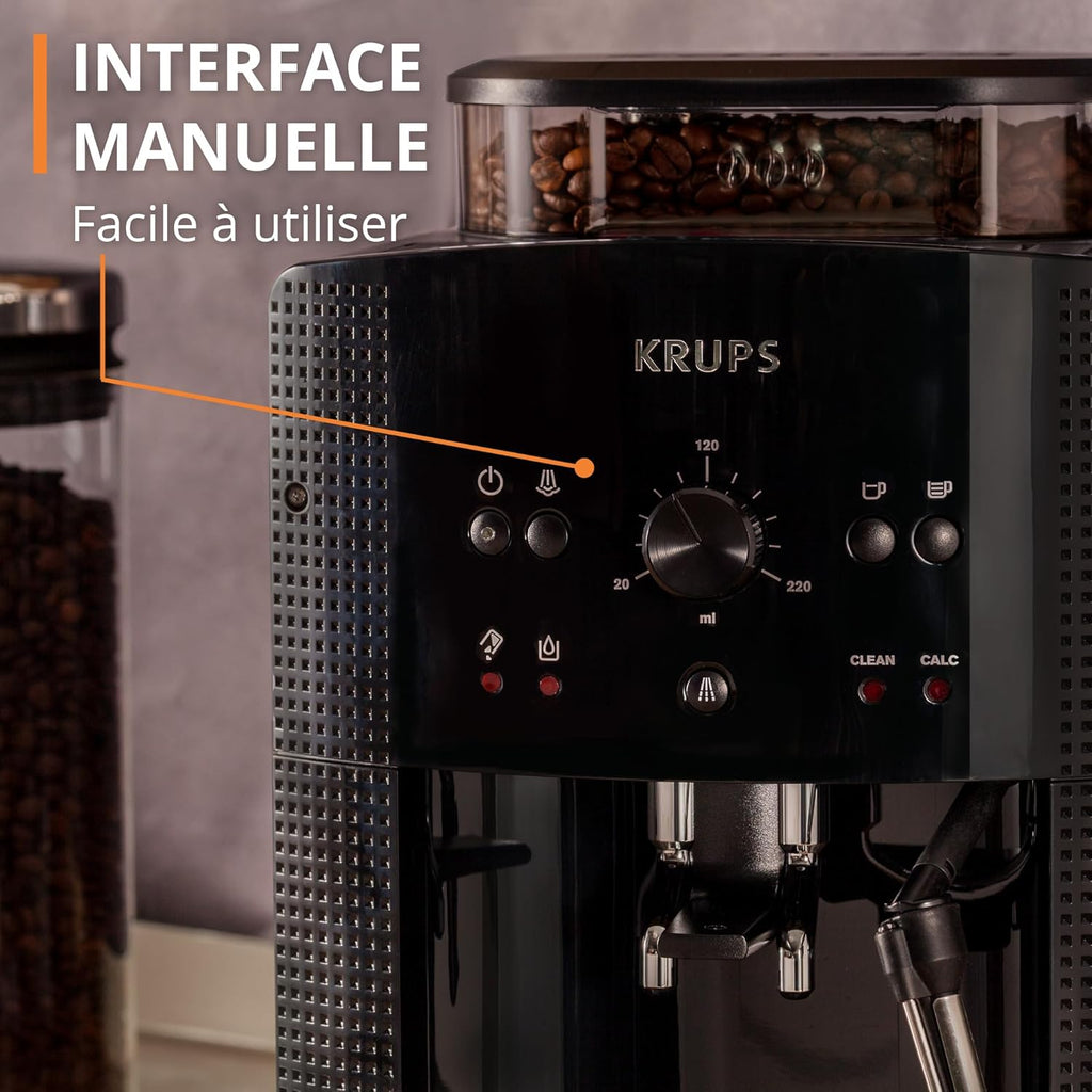 Machine à café grain,1,7 L,2 tasses en simultané,Nettoyage automatique,Buse vapeur pour Cappuccino,Cafetière espresso,Essential noire YY8125FD,Noir -