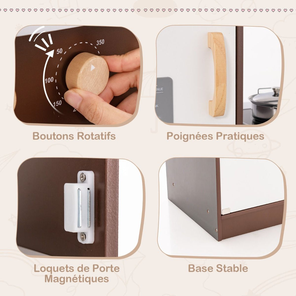 Jeu de Cuisine d'Angle pour Enfants de 3 Ans et Plus en Bois Machine à Glaçons Porte-serviettes Accessoires Effets Sonores et Lumineux -