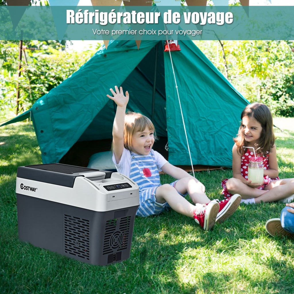 Réfrigérateur Congélateur de Voiture 12L Portable Compresseur -20°C à +10°C Ampoules LED 2 Porte-gobelets 23x53x36cm -